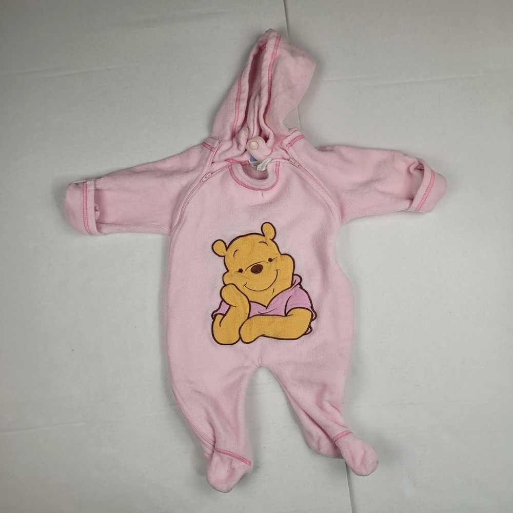 Winnie the Pooh snow suit romper pajamas‎ Hooded disney Fleece pink 0-3 months